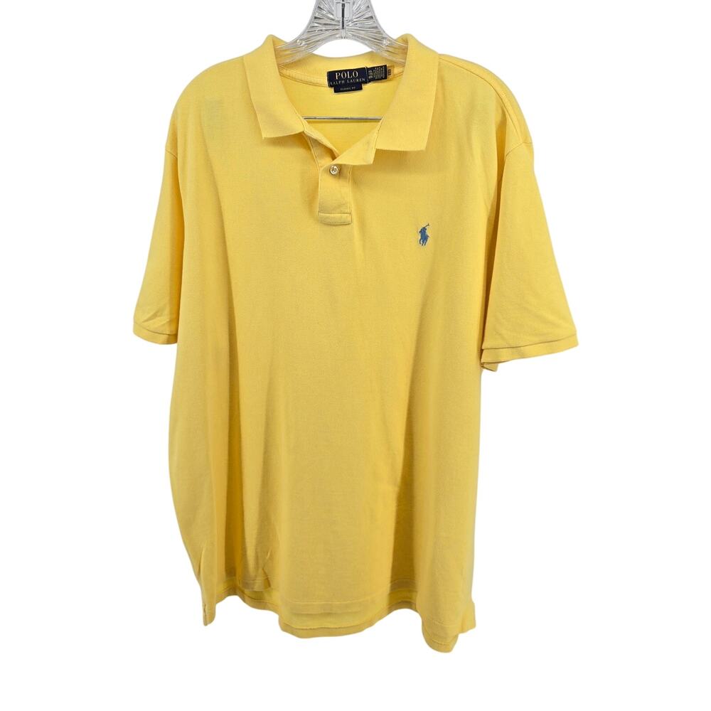 Polo Ralph Lauren Mens Polo Shirt Yellow Blue Pony Size XXL Classic Fit Preowned